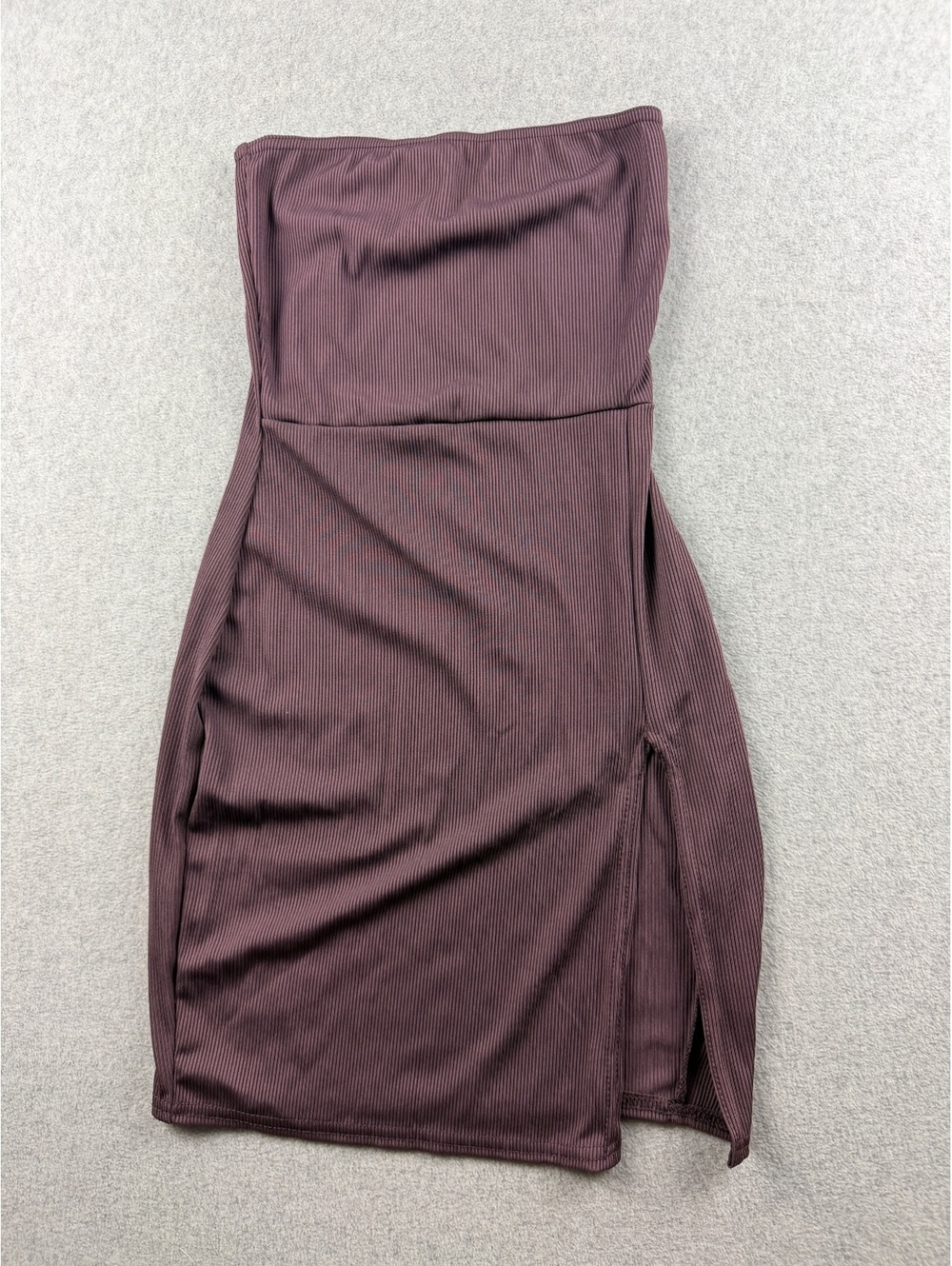 Missguided Strapless Ribbed Midi Dress US 4 Brown Bodycon Side Slit NWT